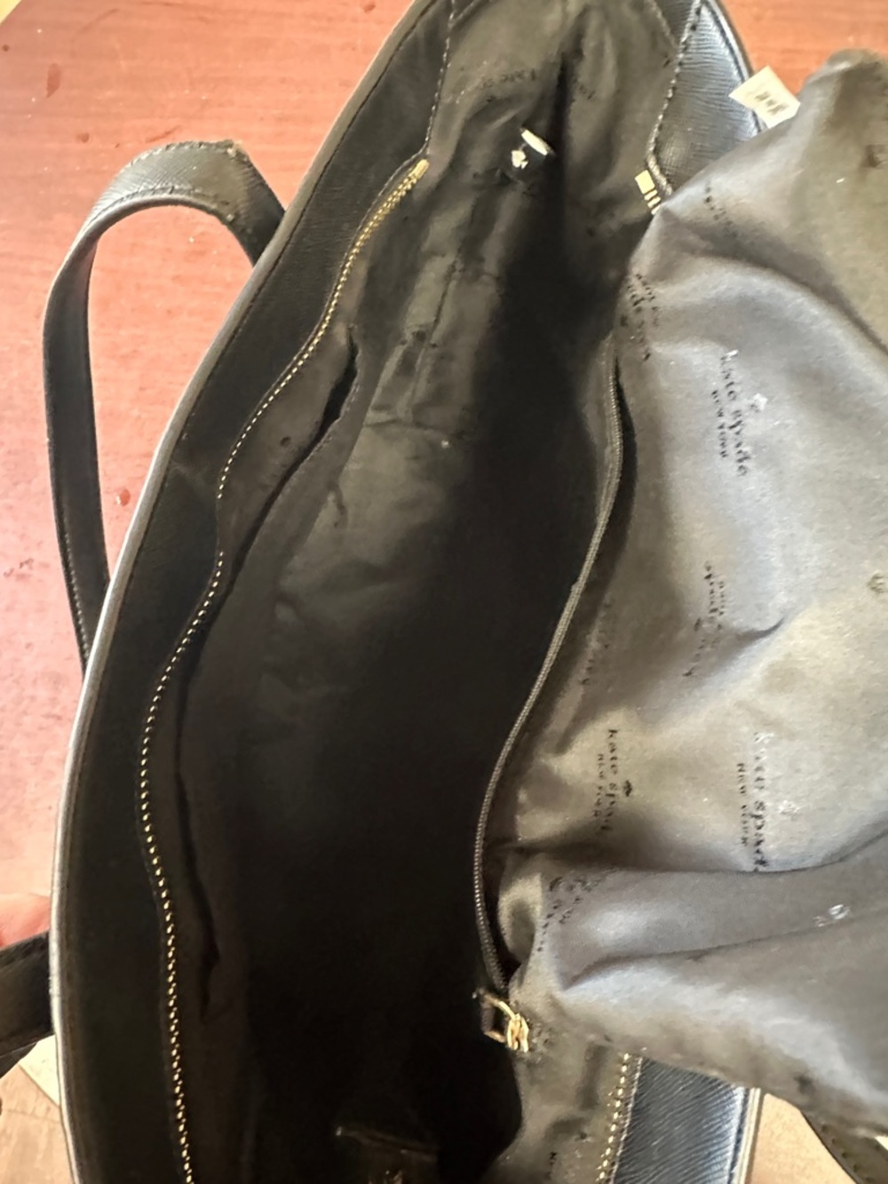 ##122, Kate spade Black Leather Tote with Gold Logo - Picture 5 of 10
